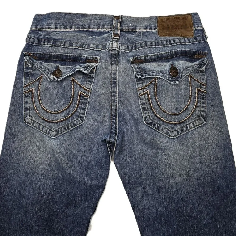 True Religion Ricky Super T Straight Leg Jeans Mens 36x34 Distressed Y2K Vintage